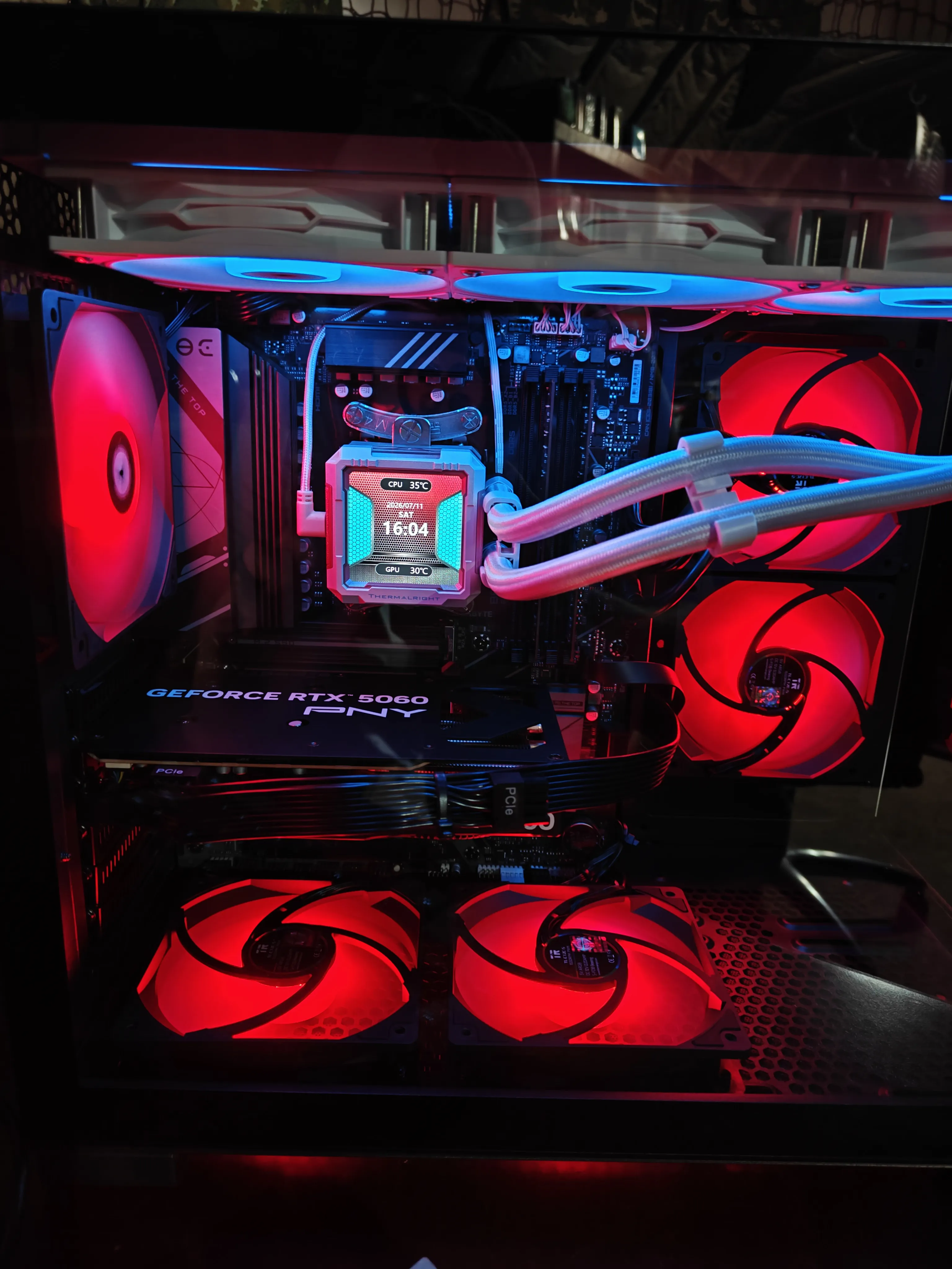 Custom gaming PC build with RTX 5060 and red RGB lighting